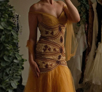 Vintage Navy Blue Spaghetti Straps Tulle Beaded Mermaid Long Evening Dress Party Gown D1482