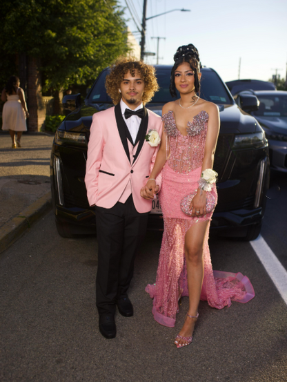 Gorgeous Pink Sweetheart Neck Tulle Beaded Slit Mermaid Long Party Dress Evening Dress D2972