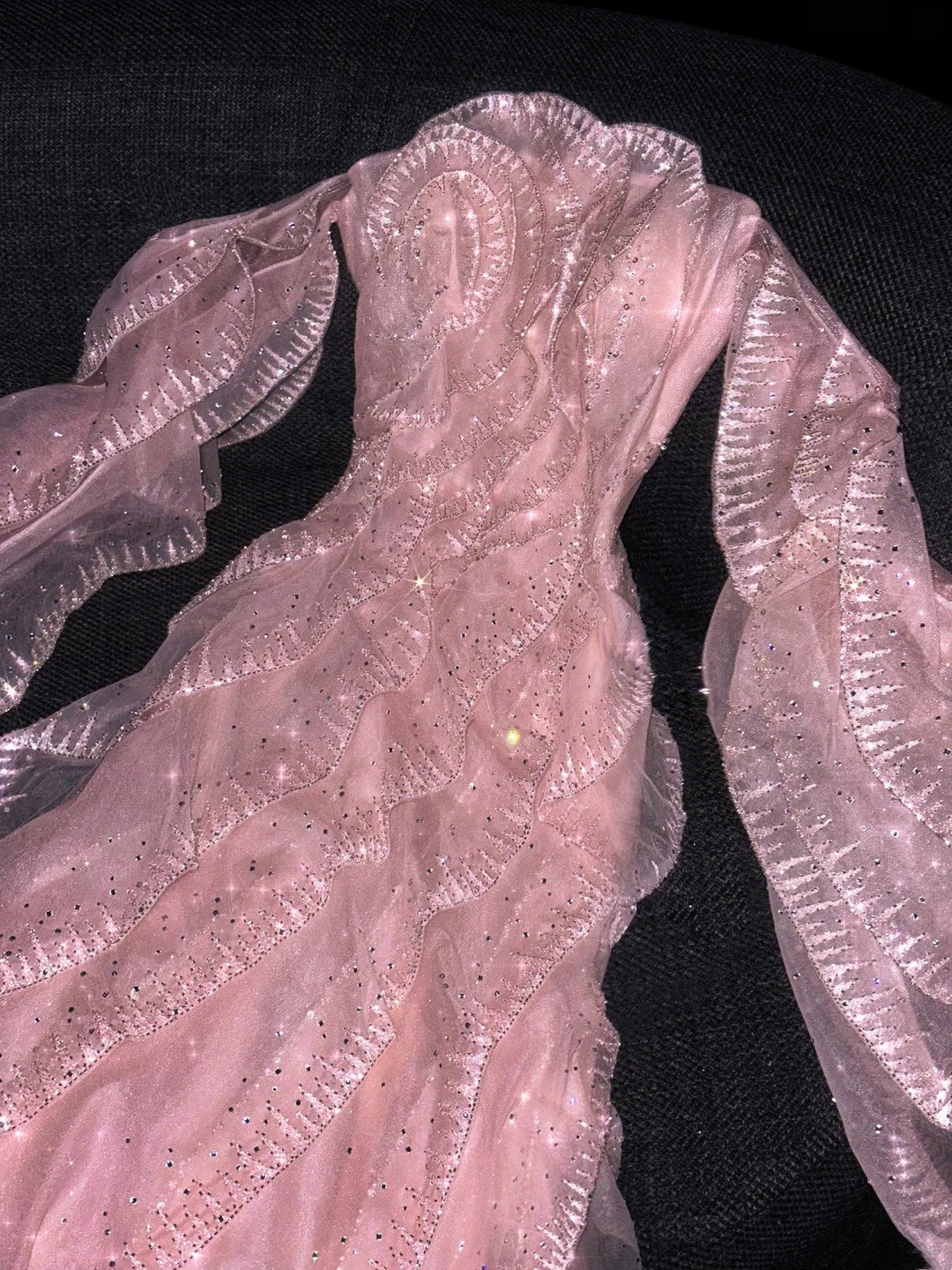 Glitter Off The Shoulder Pink Tulle Ruffle Sequin Long Evening Dress 18th Birthday Party D4547