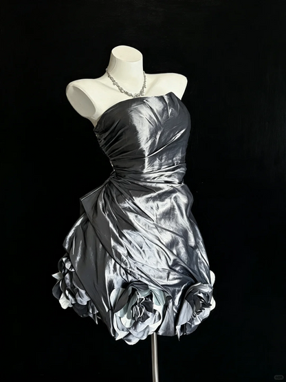 Stylish Strapless Satin Pleated Short Homecoming Dress Cocktail Dress D5263