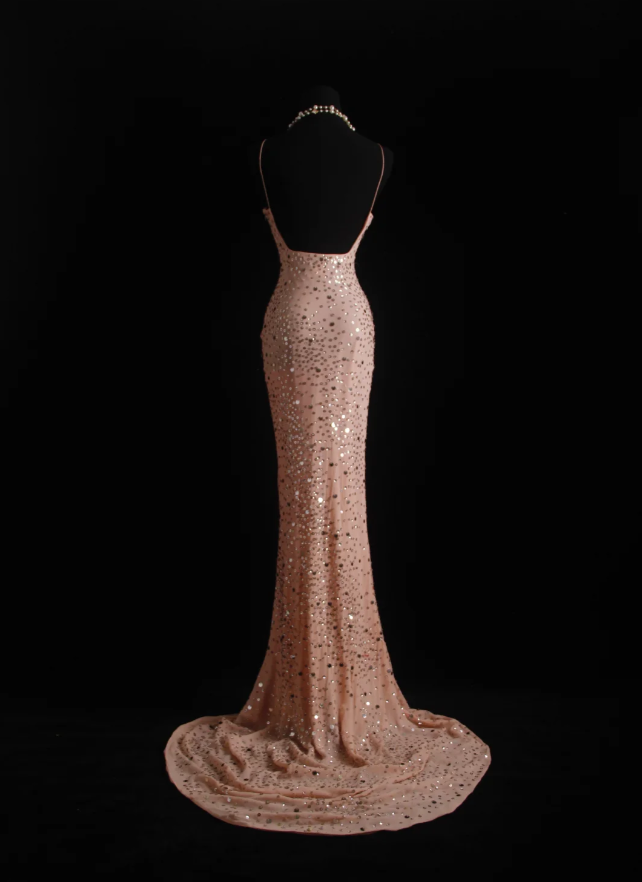Sparkly Spaghetti Straps Pink Sequin Mermaid Long Party Dress Formal Birthday Prom Dress Evening Dress D2004