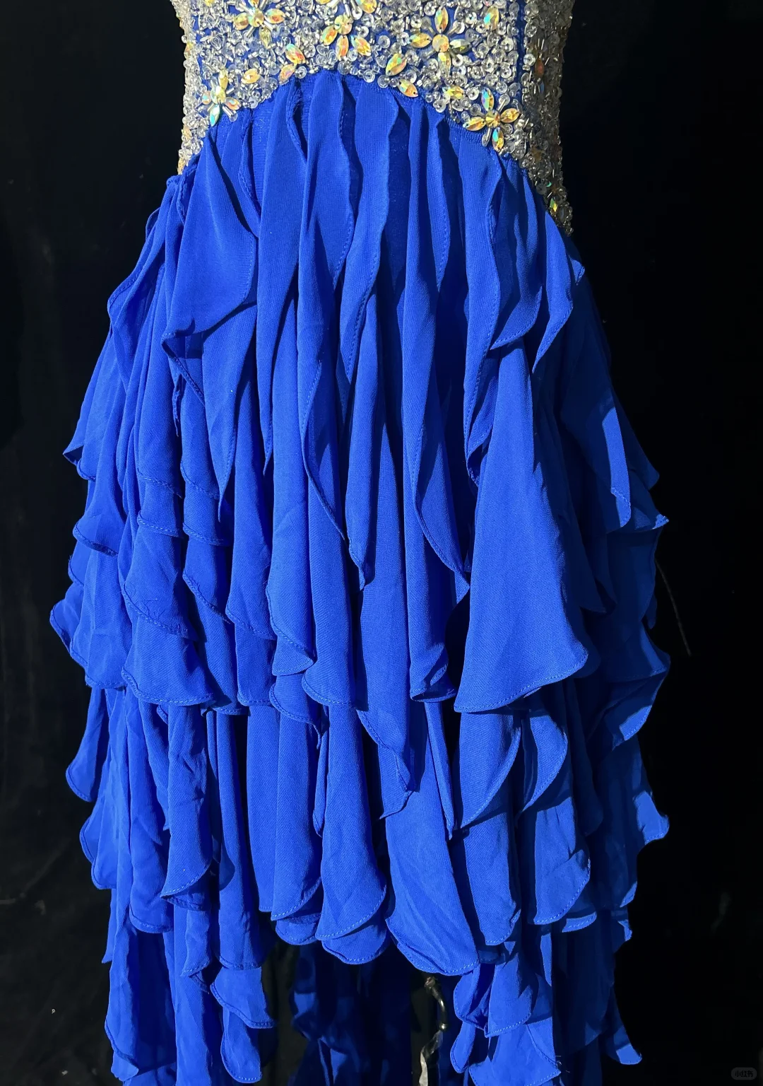 Charming One Shoulder Royal Blue Chiffon Ruffle Beaded Long Prom Dress Evening Gown D3125