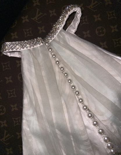 Pretty Sleeveless White Halter Tulle Mermaid Long Wedding Dress D930