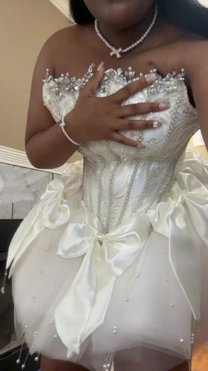 White Strapless A-Line Tulle Birthday Outfits Short Party Dress Classy  Graduation Homecoming Dress S498