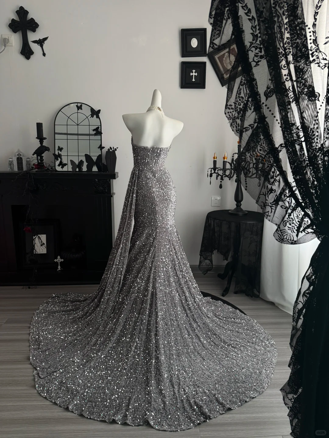Sparkly Strapless Velvet Sequin Rhinestones Mermaid Long Party Dress,Gray Birthday Evening Dress D3710
