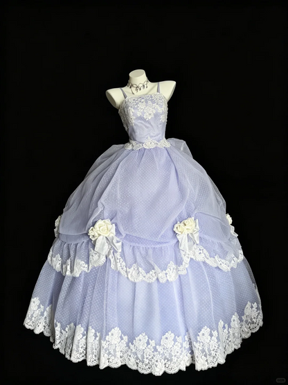 Sweet Lilac Strapless Tulle Lace Hem Quinceanera Dress Sweet 15 16 Dress With 3D Florals D5237