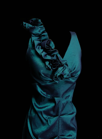 Vintage V Neck Blue Satin Pleated Mermaid Long Prom Dresses Party Dress D4880