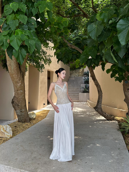 Unique Apricot Spaghetti Straps V Neck Lace Satin A Line Long Evening Dress Party Gown D2127