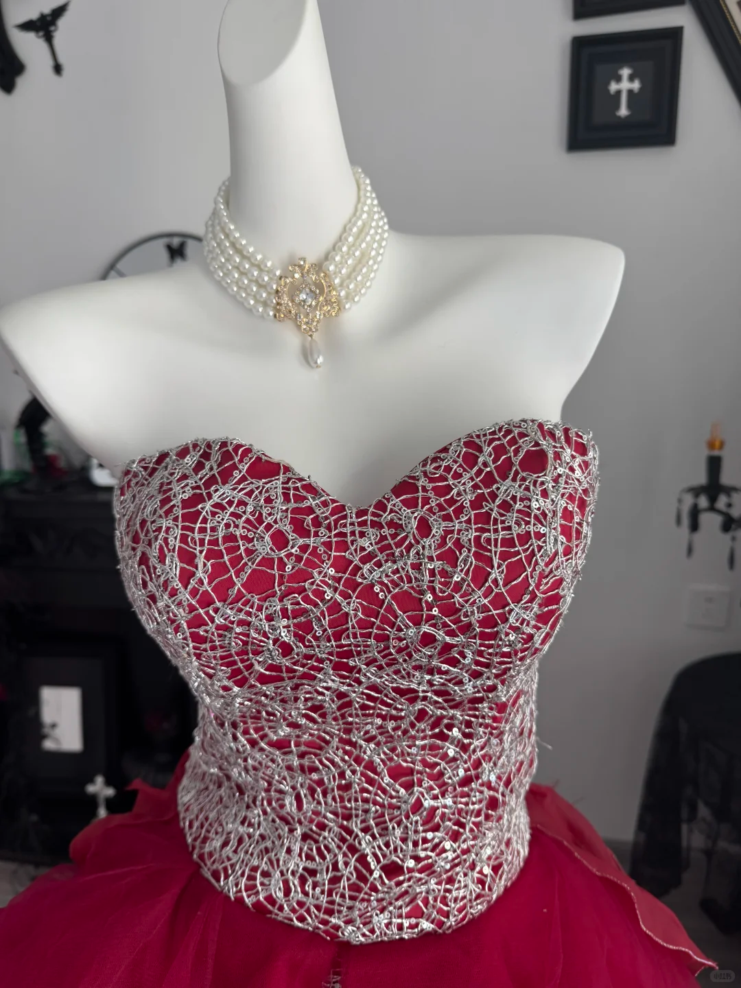 Unique Burgundy Strapless Satin Tulle Ruffles Prom Dress Evening Dress D3723