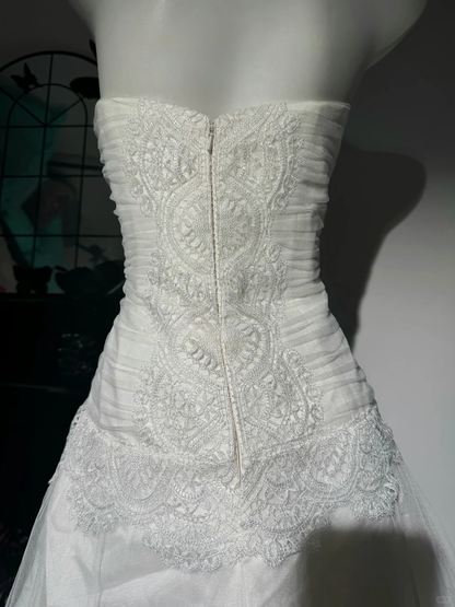 Elegant Halter White Tulle Lace Mermaid Long Party Dress Evening Dress D3726