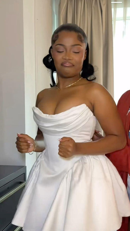 Pretty White Satin A Line Short 6th Grade Homecoming Dress,Strapless Mini Party Dress D3462