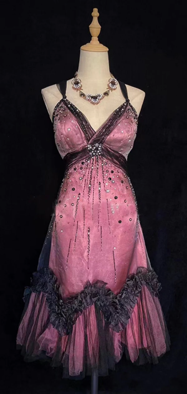 Vintage Tulle Beaded A Line Birthday Dress Spaghetti Straps Homecoming Dress Cocktail Dress S344