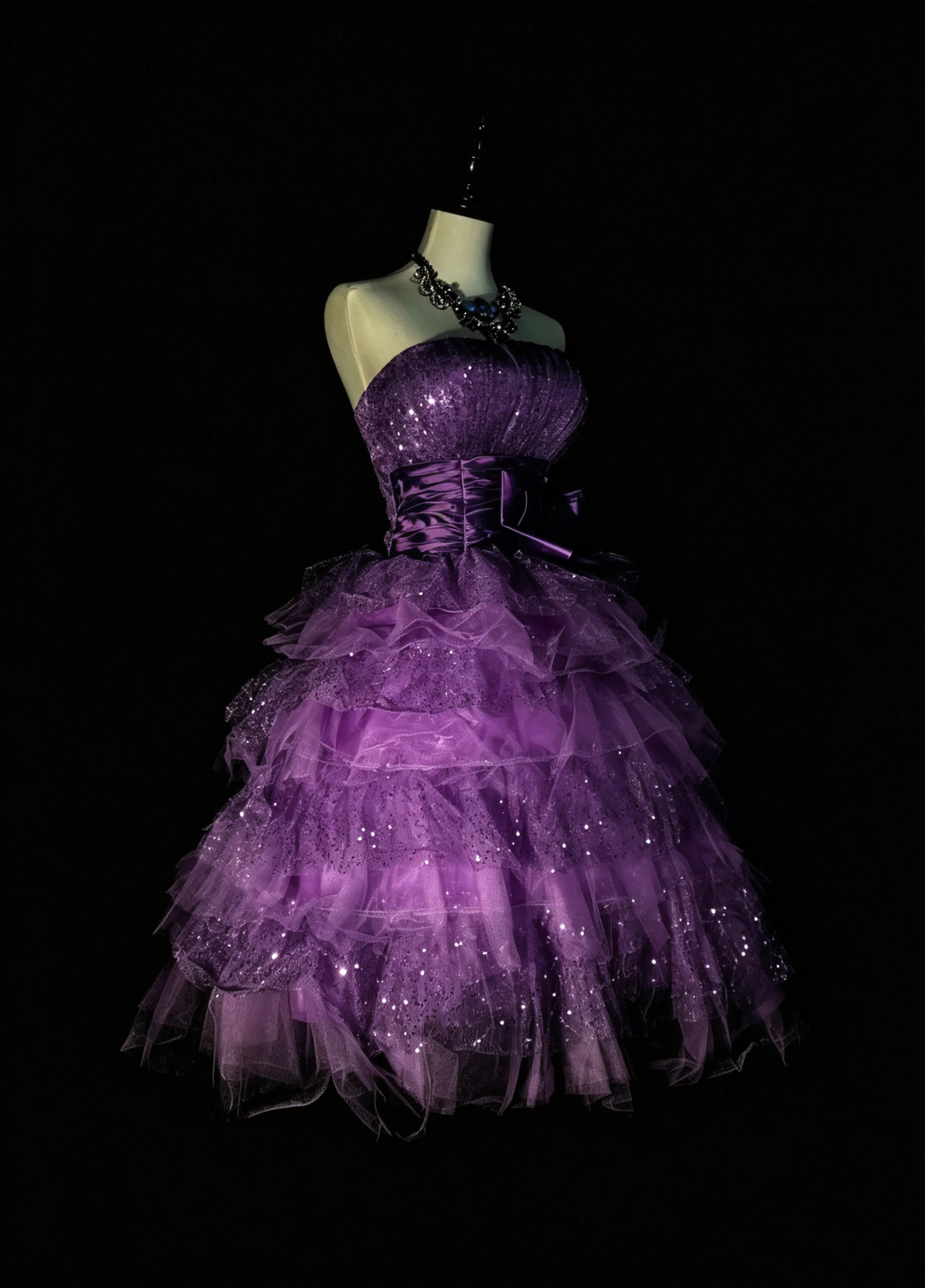 Shiny Purple Tulle Sequin A Line Short Homecoming Dress,Strapless Mini Birthday Prom Dress D4070