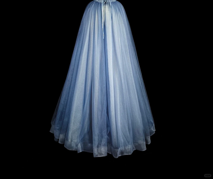 Charming Off The Shoulder Tulle Sequin Beaded Long Prom Dress Blue Evening Dress D5384