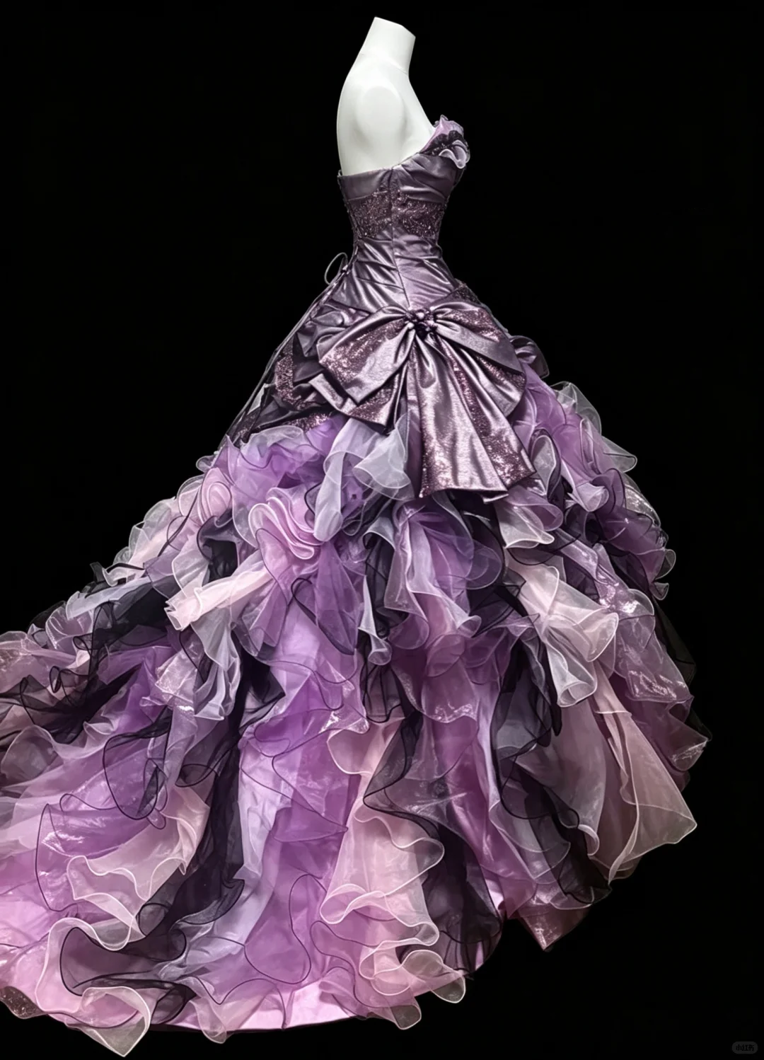 Charming Strapless Purple Satin Tulle Pleated Quinceanera Dress Sweet 16 Dress D5234