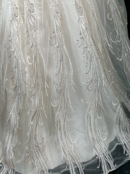 Gorgeous Tulle Embroidery Beaded Ball Gown Off The Shoulder Long Evening Dress Birthday Dress D2513