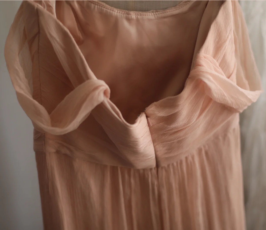 Classy Nude Pink Chiffon A Line Long Wedding Guest Dress Formal Birthday Party Dress D2314