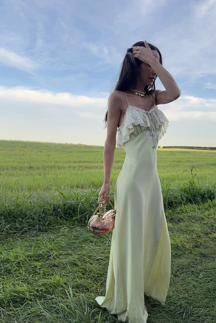 Classy Spaghetti Strap Light Green Satin Lace Long Evening Dress Party Gown D4616