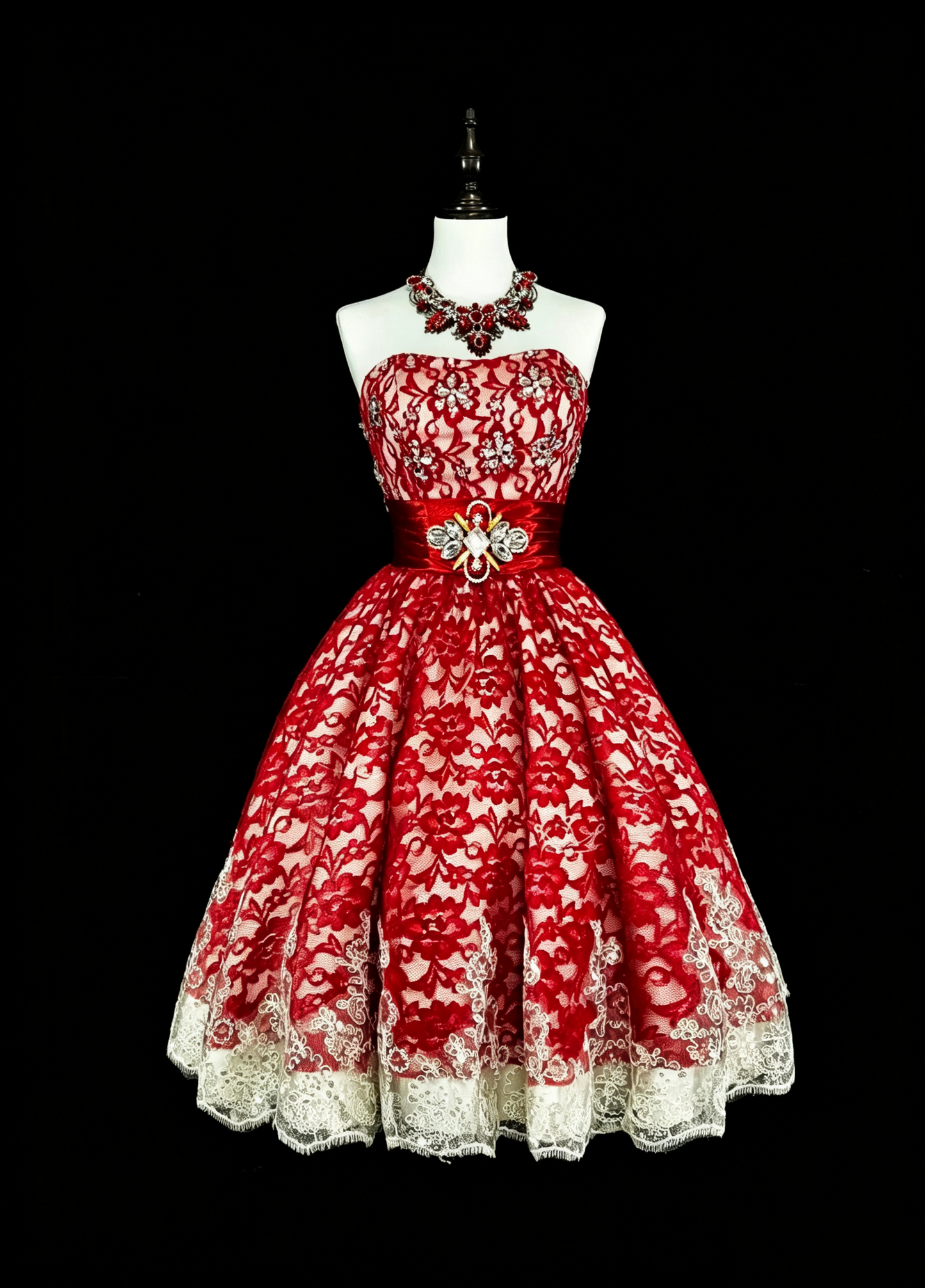 Glamorous Strapless Lace Beaded Short Prom Dress,Red A Line Mini Birthday Dress D4050