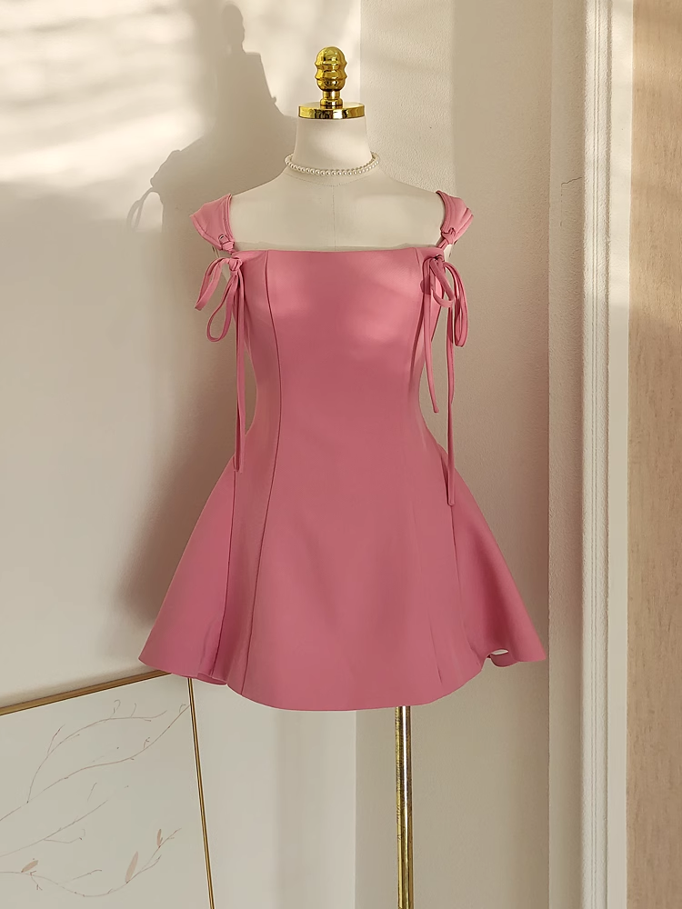 Cute A Line Straps Pink Satin Short Homecoming Dresses Birthday Outfits SD371