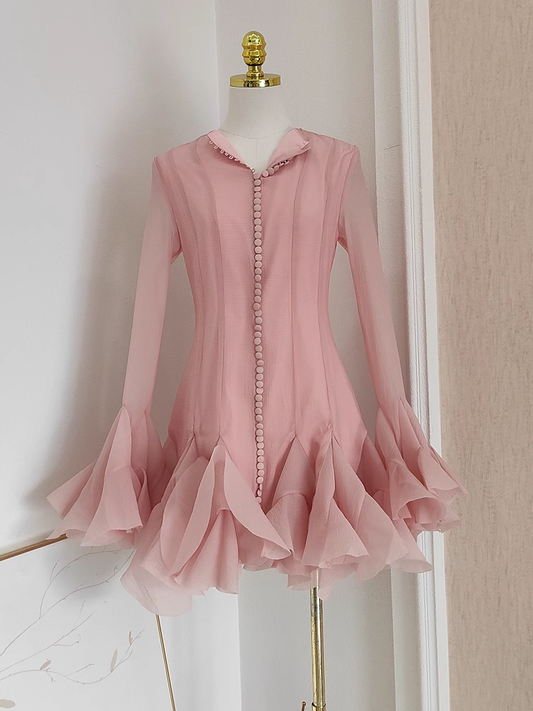 Cute Sheath Scoop Neckline Pink Long Sleeves Short Homecoming Dresses Birthday Outfits SD370