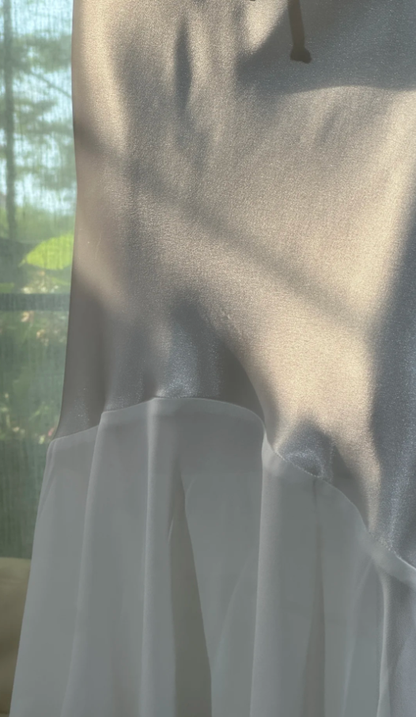 Beautiful White Spaghetti Straps Satin Appliques Chiffon Mermaid Prom Dress Long Evening Dress D923