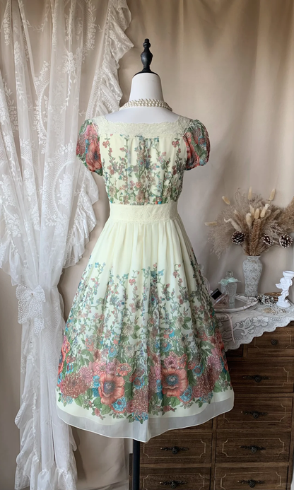 Chic Square Neck Lace Chiffon Print Floral A Line Short Homecoming Dress Birthday Outfits D3185