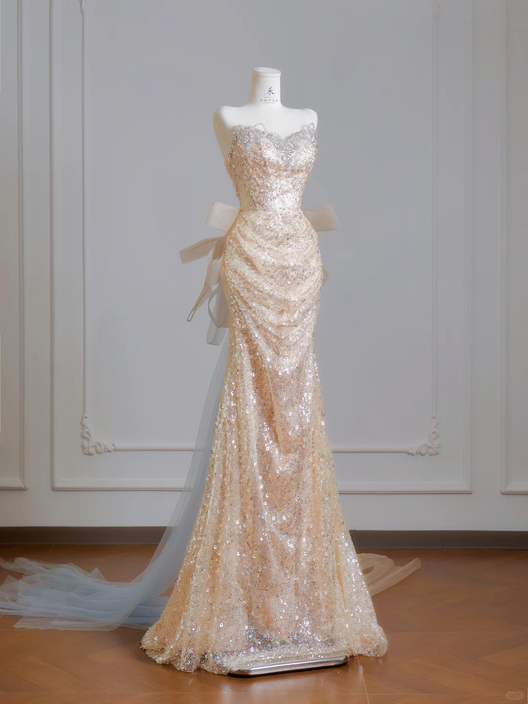 Glitter Strapless Tulle Sequin Beaded Mermaid Long Party Dress Birthday Evening Dress D2500