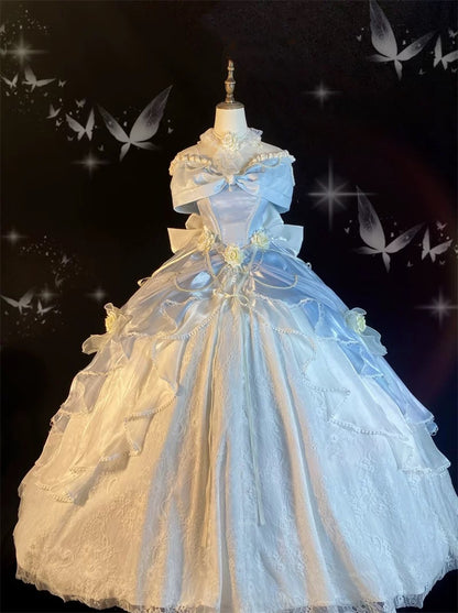 Pretty Ball Gown Sweetheart Satin Short Sleeves Long Evening Gown Prom Dresses SD1433