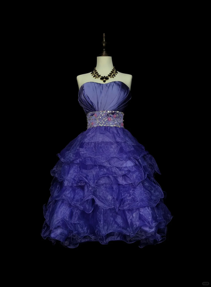 Classy Purple Strapless Tulle Layered Beaded Short Homecoming Dress Cocktail Dress D4073