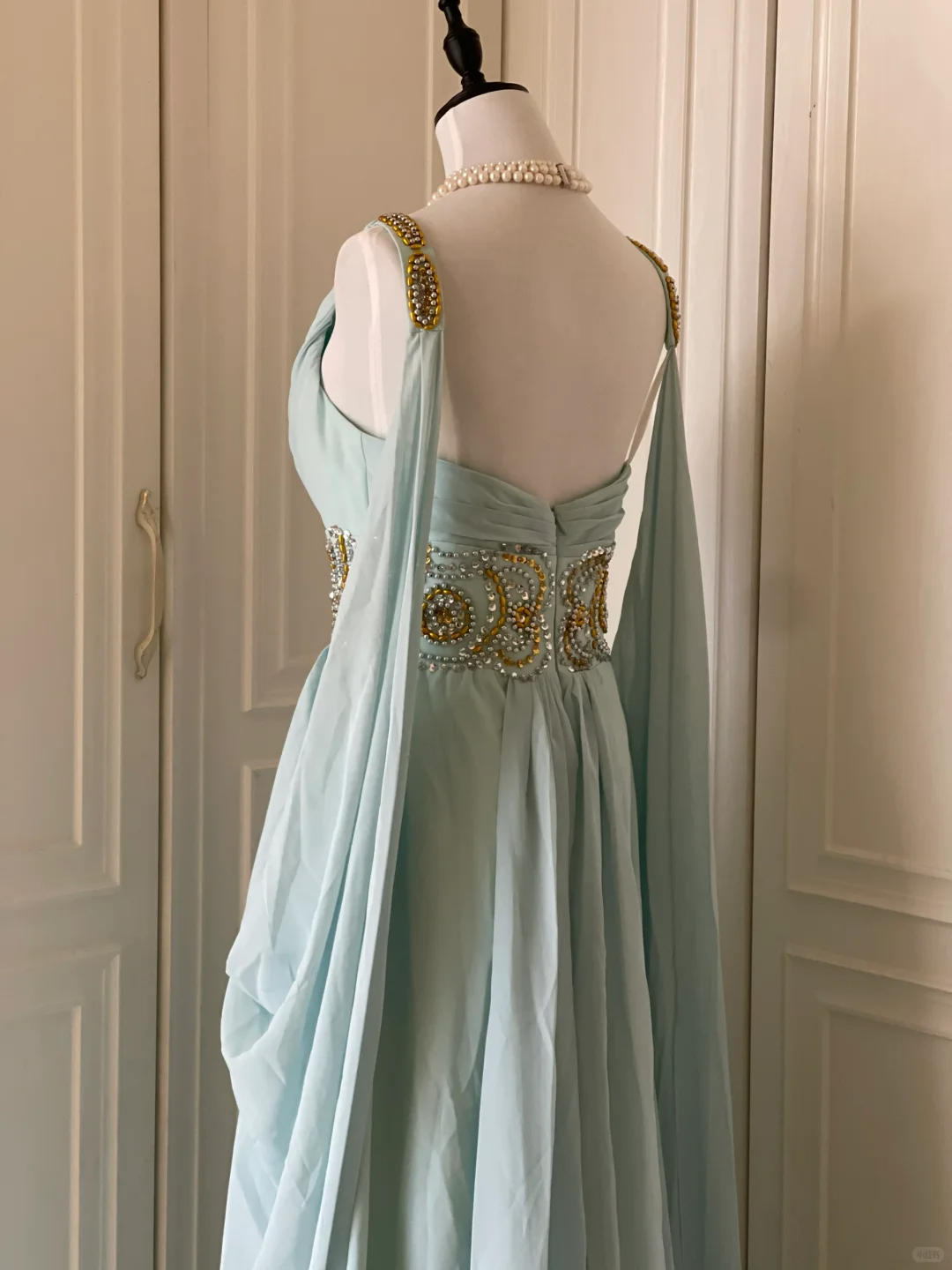 Elegant Blue V Neck Chiffon Beaded Long Evening Dress Prom Gown D3091