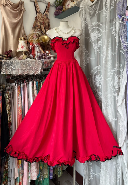 Pretty Sweetheart Neck Red Satin A Line Long Party Dress Wedding Guest Dress D1521