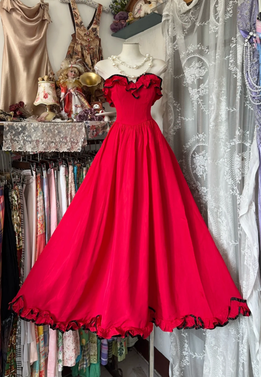 Pretty Sweetheart Neck Red Satin A Line Long Party Dress Wedding Guest Dress D1521