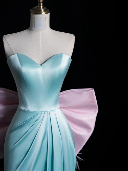 Stunning Sweetheart Neck Blue Satin With Bow-knot Party Dresses Mermaid Long Evening Dress D4849