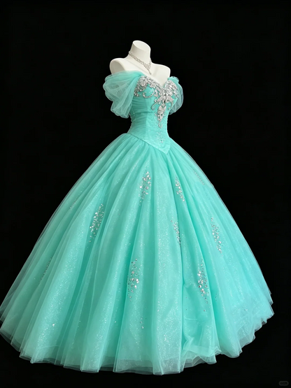 Elegant Mint Green Strapless Tulle Beaded Quinceanera Dress Sweet 15 Dress D5226