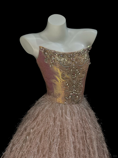 Gorgeous Strapless Ball Gown Tulle Beaded Long Prom Dress Party Gown D2915