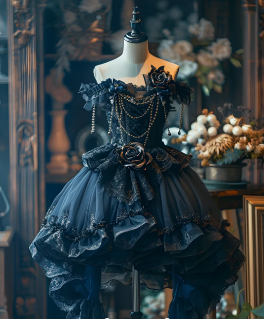 Vintage Off The Shoulder Navy Blue Tulle Lace Short 8th Grade Homecoming Dress Cocktail Dress D098