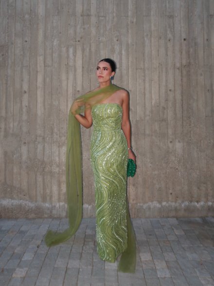 Gorgeous Strapless Apple Green Sequin Long Prom Dress Party Gown With Ribbon D832