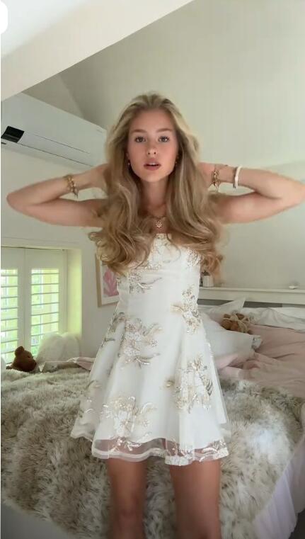 Pretty White Spaghetti Straps Tulle Sequin A Line Short 18th Birthday Outfits ,Formal Graduation Homecoming Dress D3466