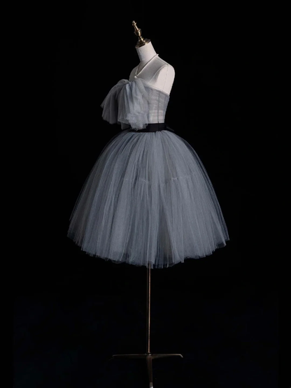 Simple Strapless Gray Tulle Short 16th Birthday Outfits Middle School Homecoming Dresses D4273