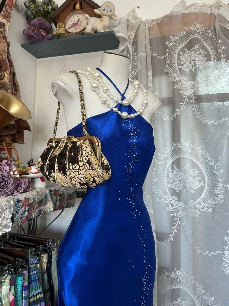 Sexy Royal Blue Satin Beaded Mermaid Long Wedding Guest Dress Formal Evening Dress Party Gown D1878