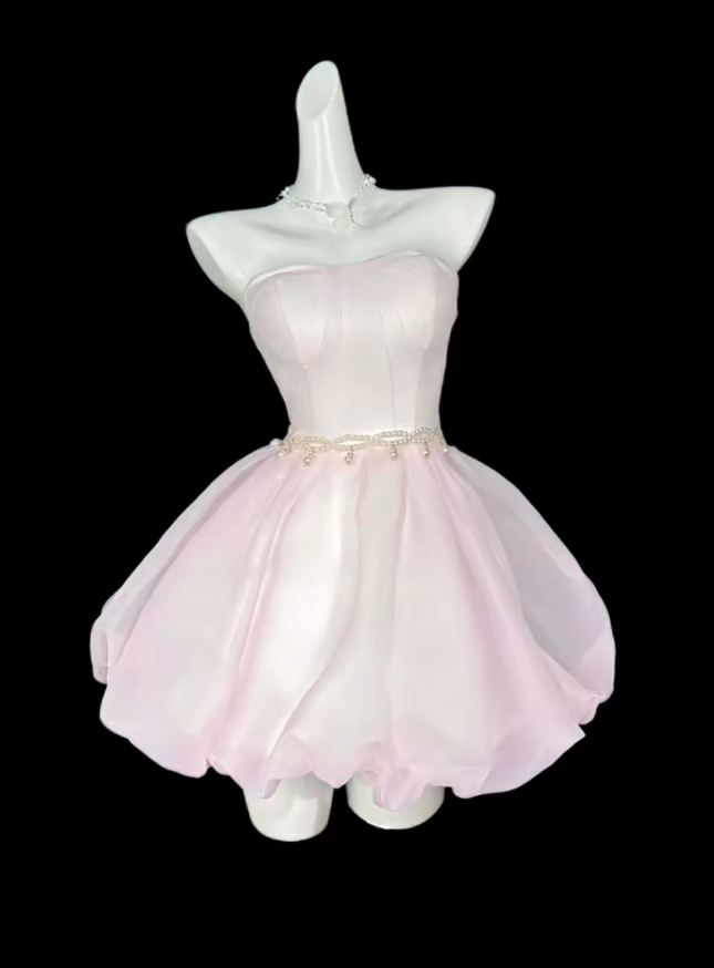 Pretty Sweetheart Neck Pink Satin Tulle A Line Short Homecoming Dress Birthday Dress D4170