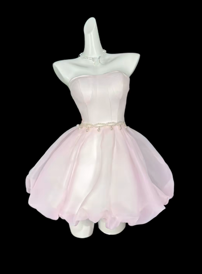 Pretty Sweetheart Neck Pink Satin Tulle A Line Short Homecoming Dress Birthday Dress D4170