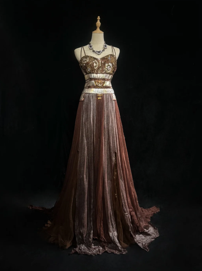 Vintage Spaghetti Straps Satin Beaded A Line Long Party Dress Formal Birthday Evening Gown D2021