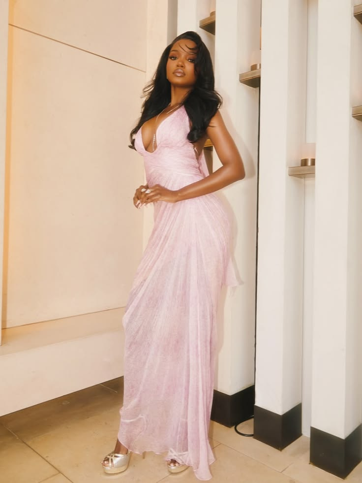 Pretty Pink Tulle Pleated Long Evening Dress Birthday Party Dress D4963