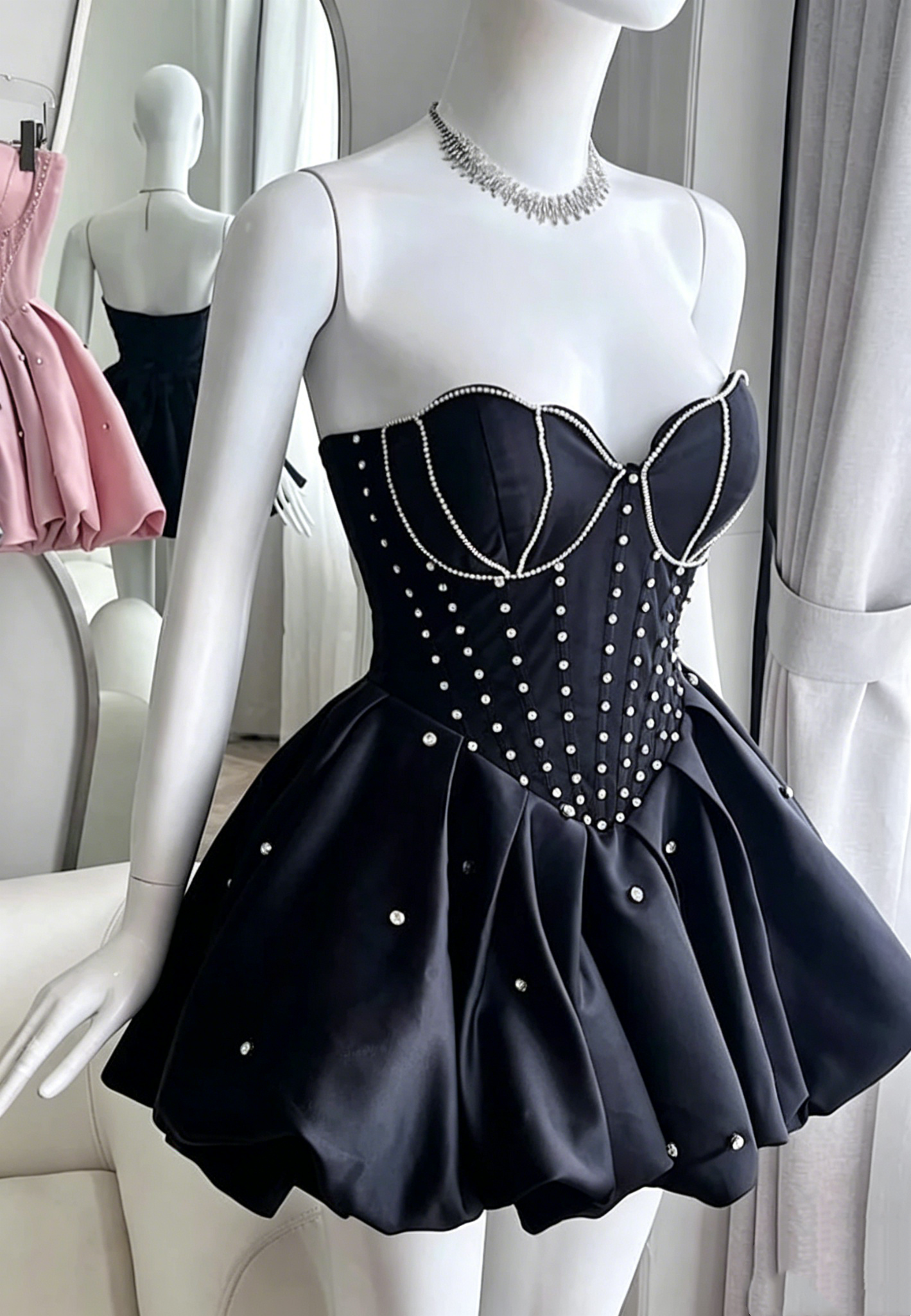 Pretty Sweetheart Neck Satin Beaded A Line Short Homecoming Dress,Pink Short Party Dress D4002