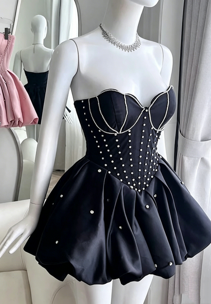 Pretty Sweetheart Neck Satin Beaded A Line Short Homecoming Dress,Pink Short Party Dress D4002