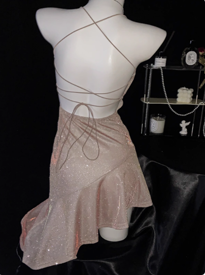 Sexy Pink Straps Ruffles Short Party Dress Cocktail Dress Formal Homecoming Dress S673