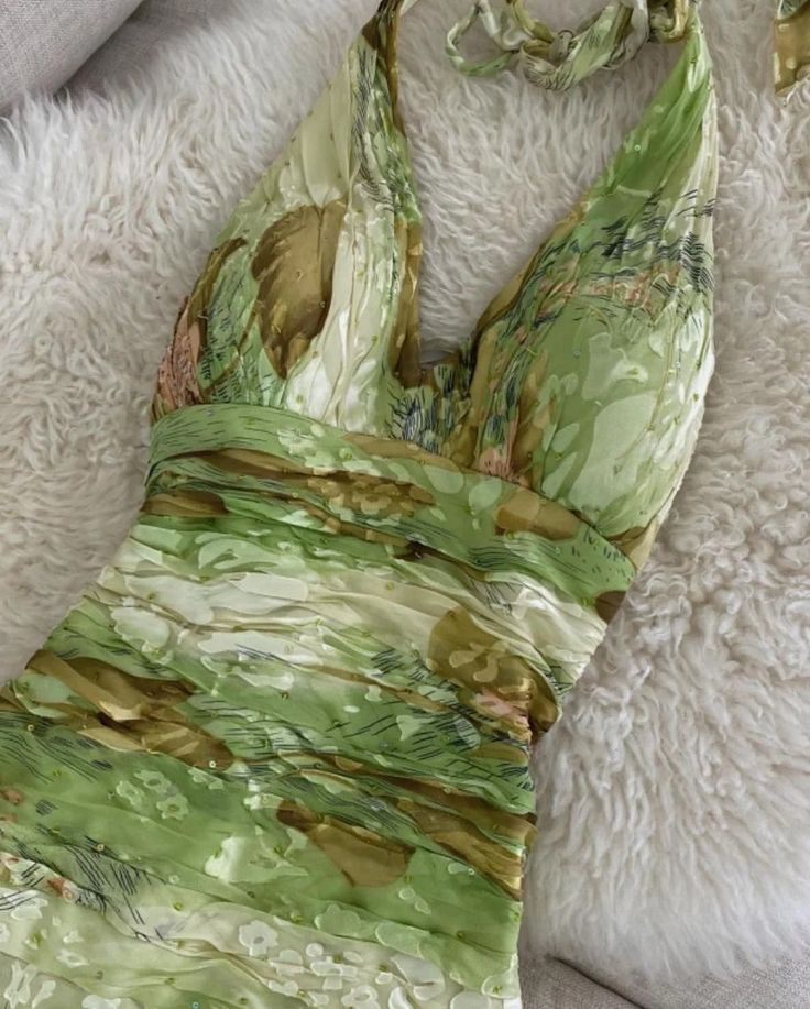 Vintage Halter Green Chiffon Print Floral Mermaid Long Evening Dress Birthday Dress D2970