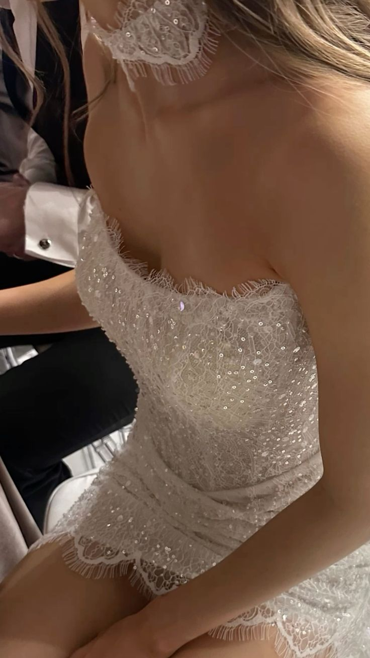 Charming Strapless White Lace Sequin Sheath Short Homecoming Dress Birthday Dress D3668